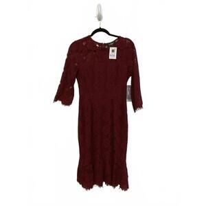 Lulus Burgundy Lace Midi Dress with 3/4 Sleeves Lined Church Sunday Mother small
